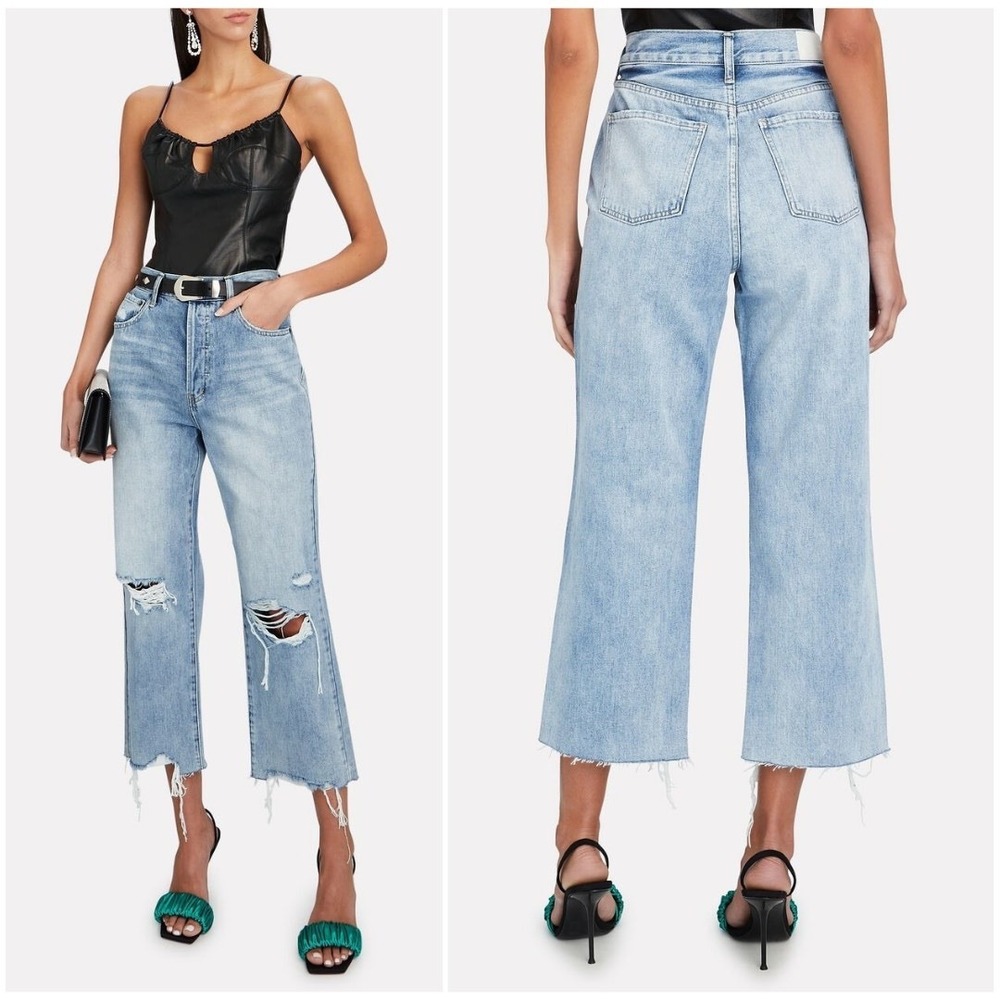 Pistola Cassie Blue Denim Cropped Wide Leg Ripped Jeans Size 26 Basic‎ Staple